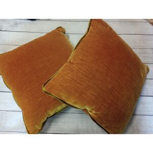 Vintage Mustard Yellow Avacado Green Velvet Velour 14" Pillows Cottagecore